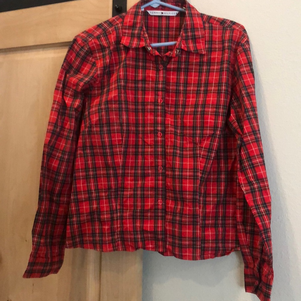 Tommy Hilfiger button blouse tartan plaid